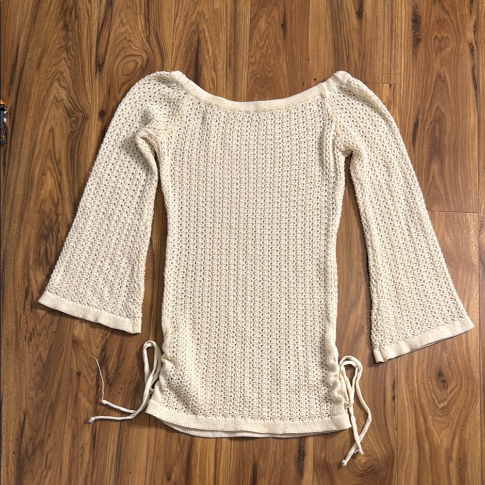 SHEIN Cream Off-the-Shoulder Sweater with Bell Sleeves